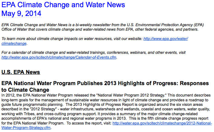 EPA Climate Change and Water News May 9, 2014